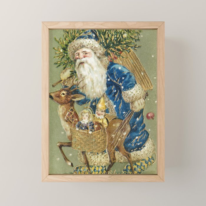 A Merry Christmas 1900 Father Christmas Festive Vintage Santa Antique Art Mini Art Print Gallery Image 1