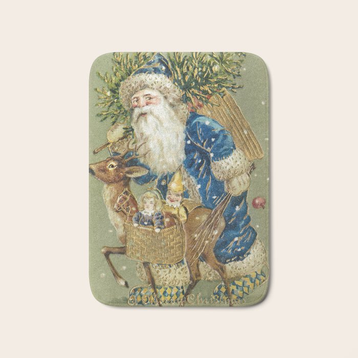 A Merry Christmas 1900 Father Christmas Festive Vintage Santa Antique Art Bath Mat Gallery Image 1