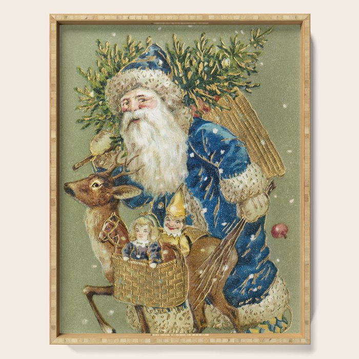 A Merry Christmas 1900 Father Christmas Festive Vintage Santa Antique Art Serving Tray Gallery Image 1