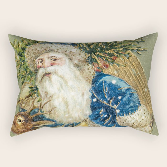 A Merry Christmas 1900 Father Christmas Festive Vintage Santa Antique Art Rectangular Pillow Gallery Image 2