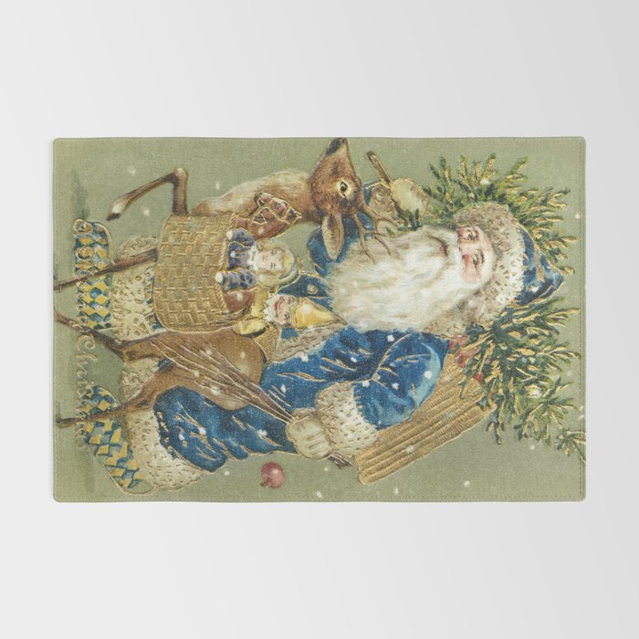 A Merry Christmas 1900 Father Christmas Festive Vintage Santa Antique Art Rug Gallery Image 2