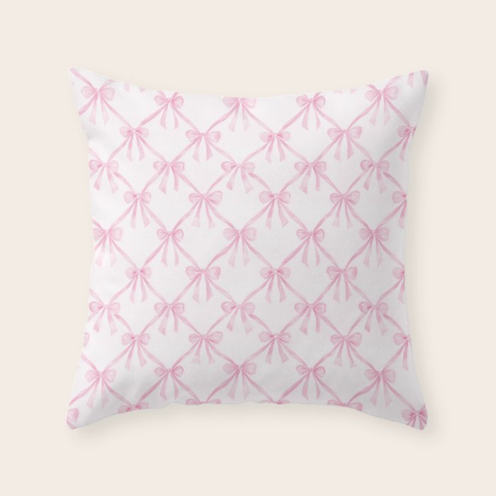 Pastel Pink Bows Coquette Aesthetic Vintage Romantic Feminine Preppy Bedroom Throw Pillow Gallery Image 6