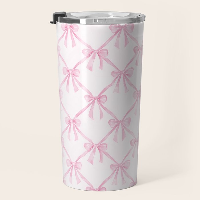 Pastel Pink Bows Coquette Aesthetic Vintage Romantic Feminine Preppy Bedroom Travel Mug Gallery Image 3