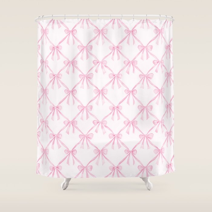 Pastel Pink Bows Coquette Aesthetic Vintage Romantic Feminine Preppy Bedroom Shower Curtain Gallery Image 1