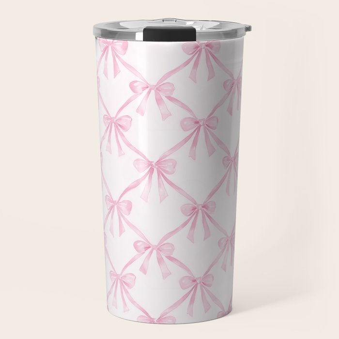 Pastel Pink Bows Coquette Aesthetic Vintage Romantic Feminine Preppy Bedroom Travel Mug Gallery Image 1