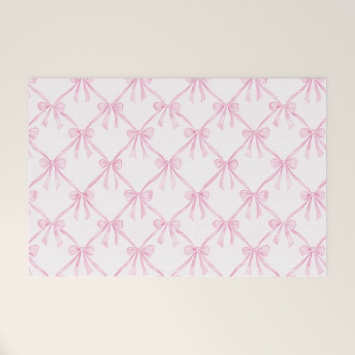 Pastel Pink Bows Coquette Aesthetic Vintage Romantic Feminine Preppy Bedroom Welcome Mat Gallery Image 1