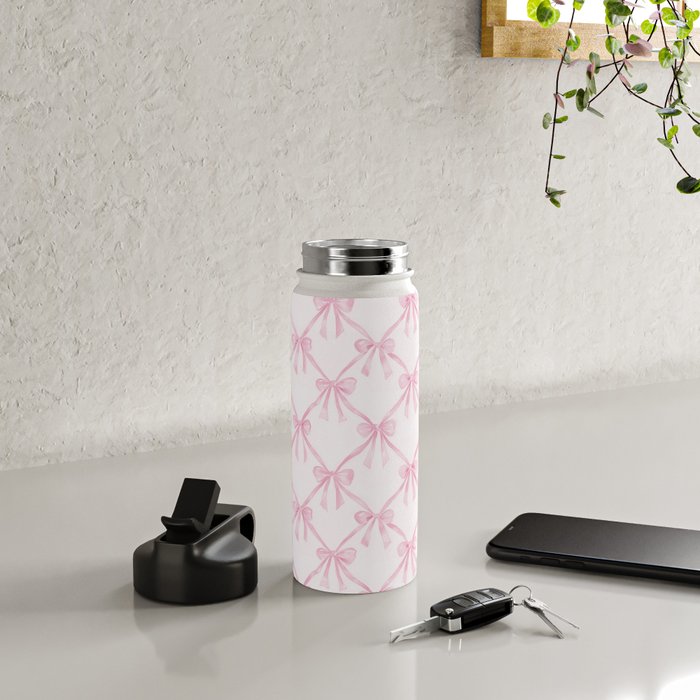 Pastel Pink Bows Coquette Aesthetic Vintage Romantic Feminine Preppy Bedroom Water Bottle Gallery Image 4