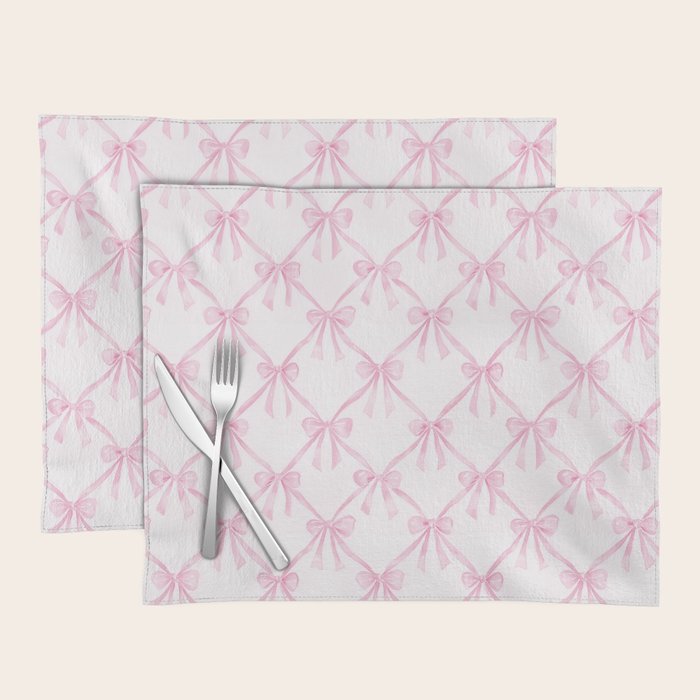 Pastel Pink Bows Coquette Aesthetic Vintage Romantic Feminine Preppy Bedroom Placemat Gallery Image 1