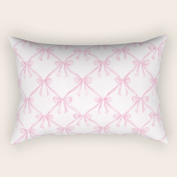 Pastel Pink Bows Coquette Aesthetic Vintage Romantic Feminine Preppy Bedroom Rectangular Pillow Gallery Image 1