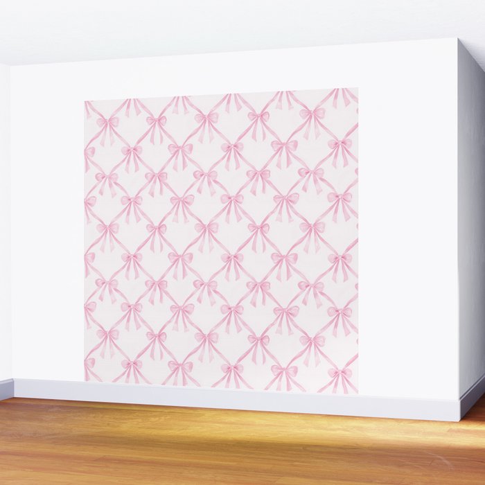 Pastel Pink Bows Coquette Aesthetic Vintage Romantic Feminine Preppy Bedroom Wall Mural Gallery Image 2