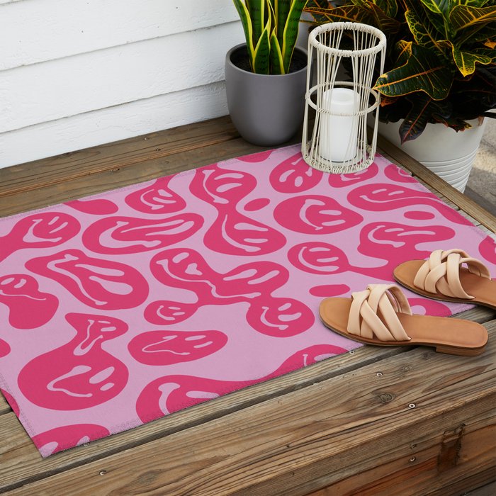 Pink Dripping Smiley Outdoor Rug Gallery Image 2