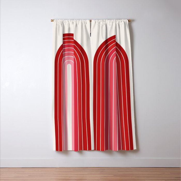 Gradient Arch VI Pink and Red Mid Century Modern Rainbow Window Curtain Gallery Image 3