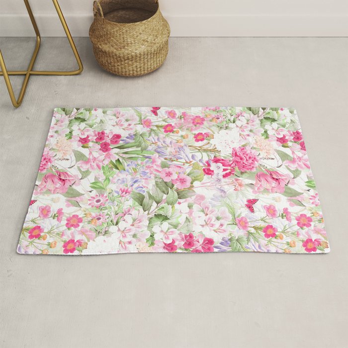 Vintage & Shabby Chic - Pastel Spring Flower Medow Rug Gallery Image 1
