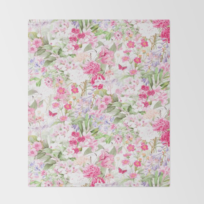 Vintage & Shabby Chic - Pastel Spring Flower Medow Throw Blanket Gallery Image 2