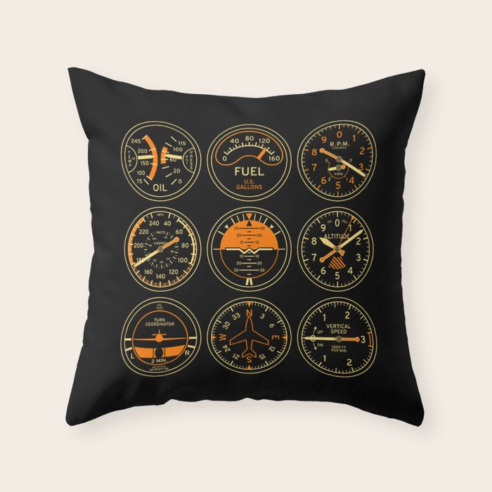 Aircraft Flight Instruments - Full Black Throw Pillow Gallery Image 6