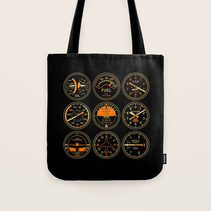 Aircraft Flight Instruments - Full Black Tote Bag Gallery Image 1