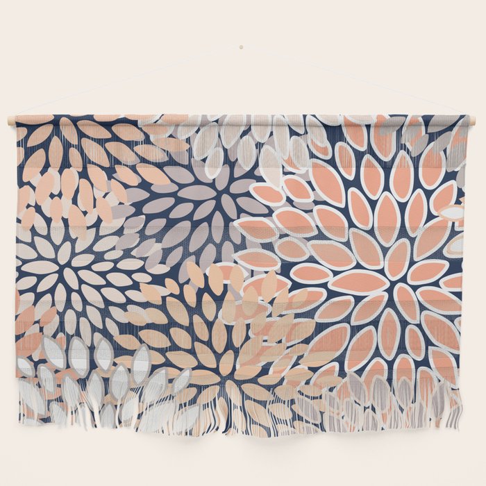 Floral Prints, Navy, Coral, Peach and Gray, Abstract Art, Coloured Prints Wall Hanging Gallery Image 1