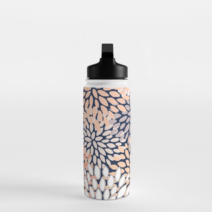 Floral Prints, Navy, Coral, Peach and Gray, Abstract Art, Coloured Prints Water Bottle Gallery Image 3