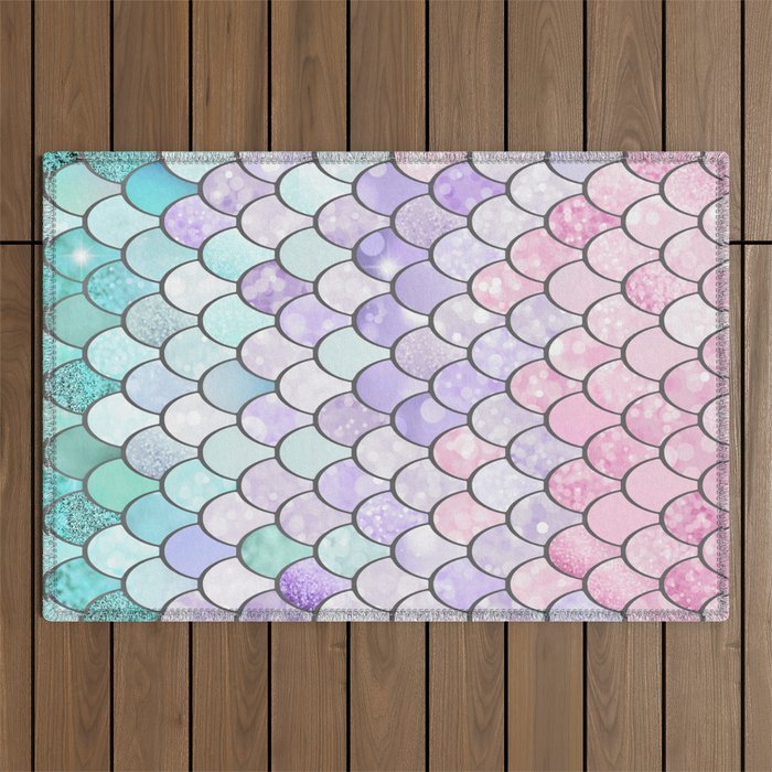 Mermaid Pastel Pink Purple Aqua Teal Outdoor Rug Gallery Image 1