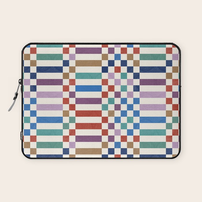 Colorful Geometric Checkered Stripes Pattern Laptop Sleeve Gallery Image 1