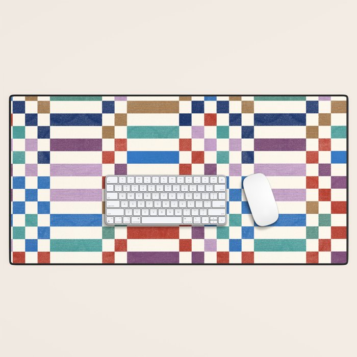Colorful Geometric Checkered Stripes Pattern Desk Mat Gallery Image 1