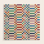 Colorful Geometric Checkered Stripes Pattern Wood Wall Art Gallery Image 1