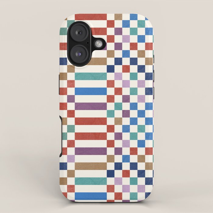 Colorful Geometric Checkered Stripes Pattern iPhone Case Gallery Image 1