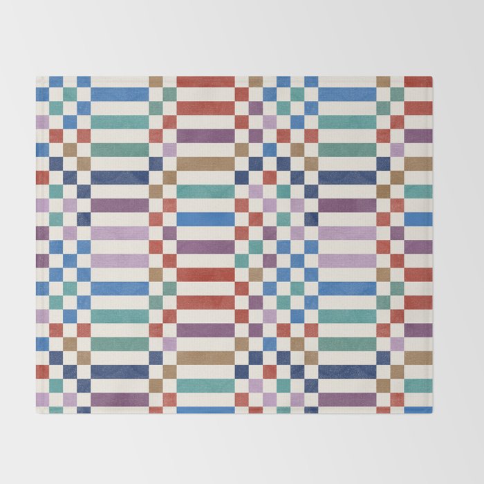 Colorful Geometric Checkered Stripes Pattern Throw Blanket Gallery Image 2