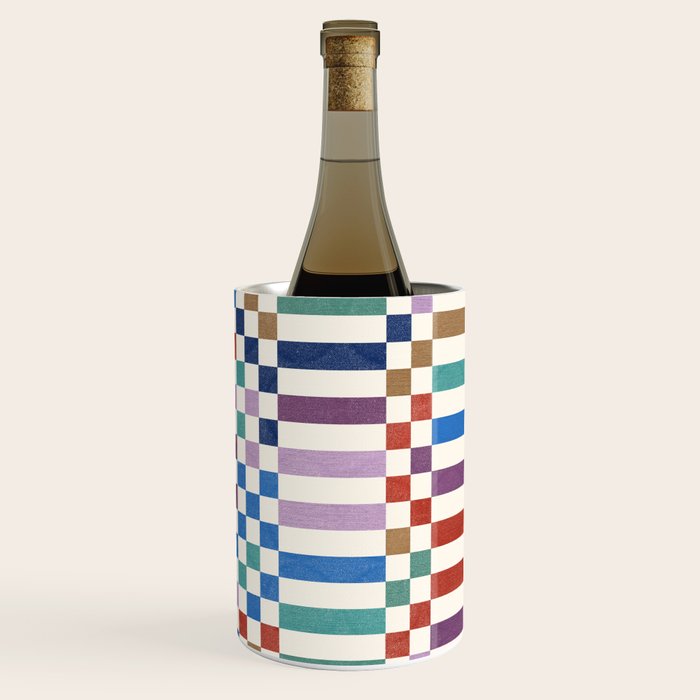 Colorful Geometric Checkered Stripes Pattern Wine Chiller Gallery Image 2