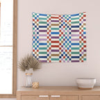 Colorful Geometric Checkered Stripes Pattern Wall Tapestry Gallery Image 2