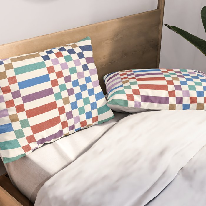 Colorful Geometric Checkered Stripes Pattern Pillow Sham Gallery Image 2