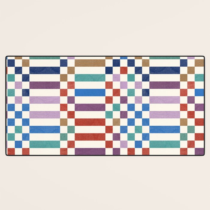 Colorful Geometric Checkered Stripes Pattern Desk Mat Gallery Image 3
