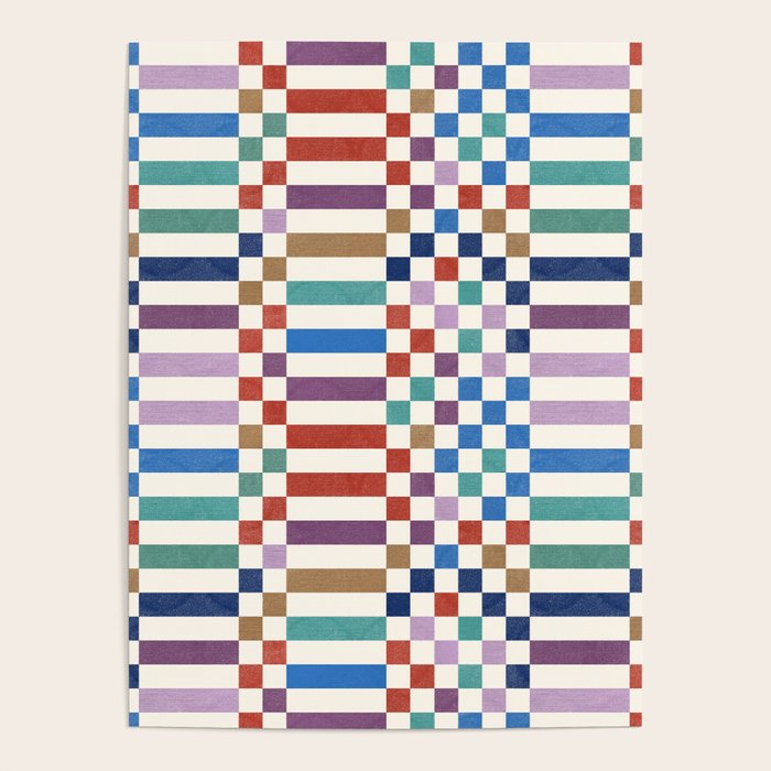 Colorful Geometric Checkered Stripes Pattern Poster Gallery Image 1