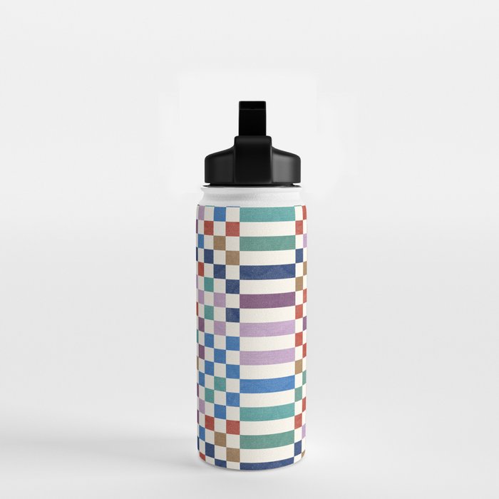 Colorful Geometric Checkered Stripes Pattern Water Bottle Gallery Image 2