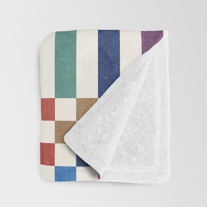 Colorful Geometric Checkered Stripes Pattern Throw Blanket Gallery Image 3