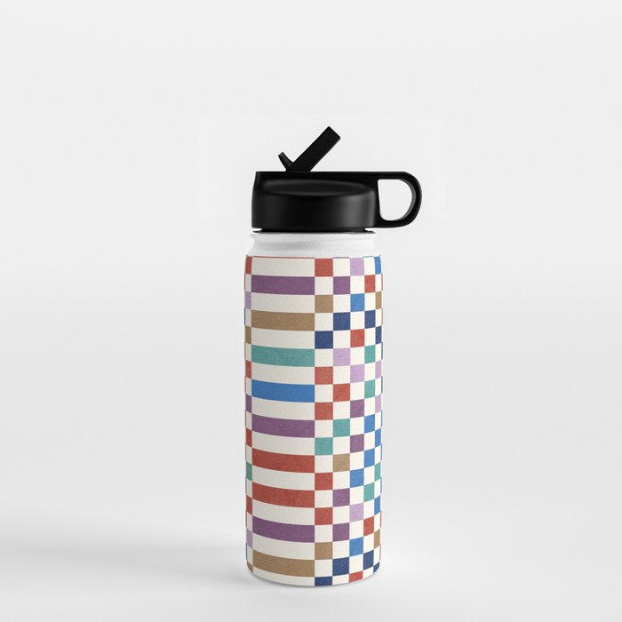 Colorful Geometric Checkered Stripes Pattern Water Bottle Gallery Image 1