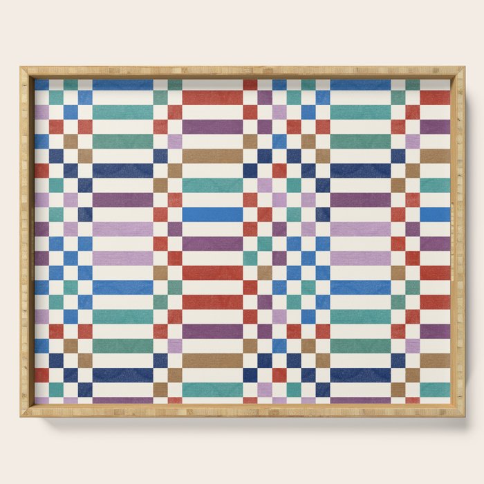 Colorful Geometric Checkered Stripes Pattern Serving Tray Gallery Image 1
