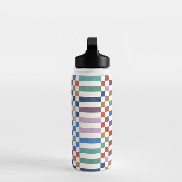 Colorful Geometric Checkered Stripes Pattern Water Bottle Gallery Image 3