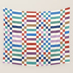 Colorful Geometric Checkered Stripes Pattern Wall Tapestry Gallery Image 4