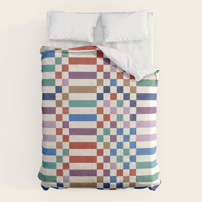 Colorful Geometric Checkered Stripes Pattern Comforter Gallery Image 6