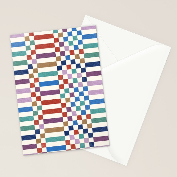 Colorful Geometric Checkered Stripes Pattern Stationery Card Gallery Image 2