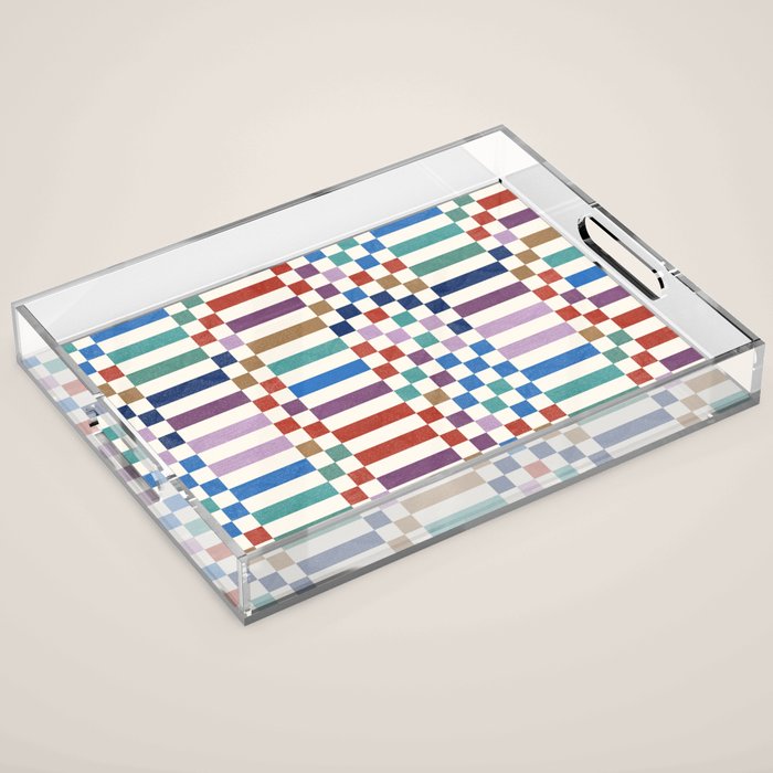 Colorful Geometric Checkered Stripes Pattern Acrylic Tray Gallery Image 1