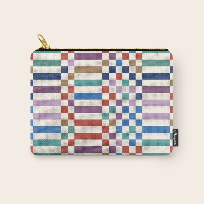 Colorful Geometric Checkered Stripes Pattern Carry All Pouch Gallery Image 1