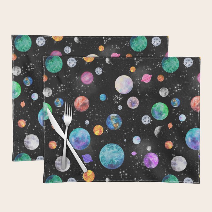 Outer Space Planets Watercolor Galaxy Placemat Gallery Image 1