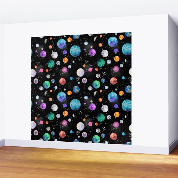 Outer Space Planets Watercolor Galaxy Wall Mural Gallery Image 2