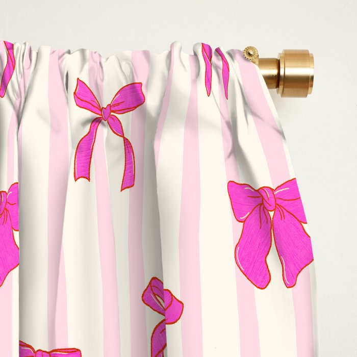 Classic Hot Pink Bows And Stripes Window Curtain Gallery Image 2