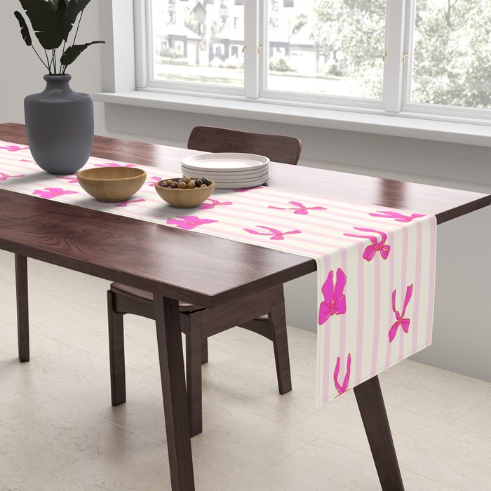 Classic Hot Pink Bows And Stripes Table Runner Gallery Image 2