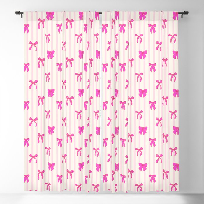 Classic Hot Pink Bows And Stripes Window Curtain Gallery Image 5