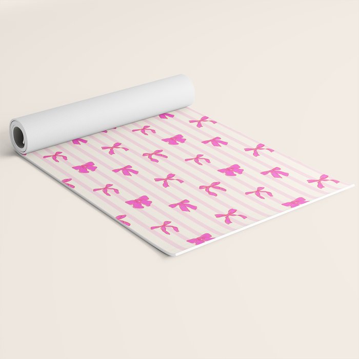 Classic Hot Pink Bows And Stripes Yoga Mat Gallery Image 2