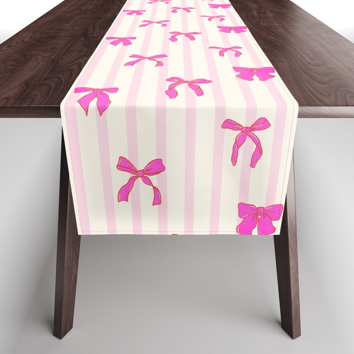 Classic Hot Pink Bows And Stripes Table Runner Gallery Image 1